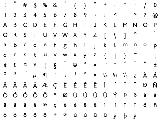 Johnston ITC Std Medium Character Map