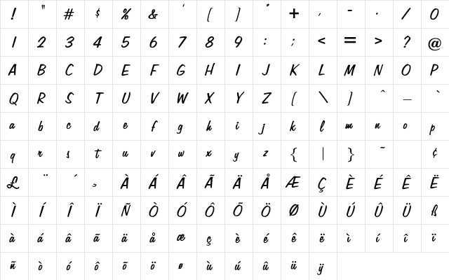 Jonathan Regular Character Map