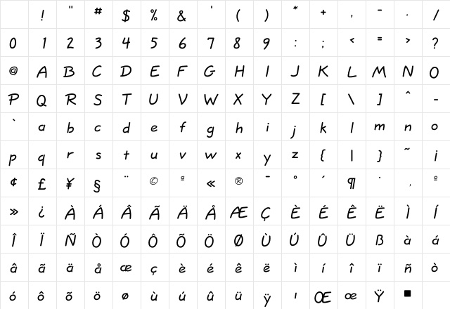 JottFLF Bold Character Map