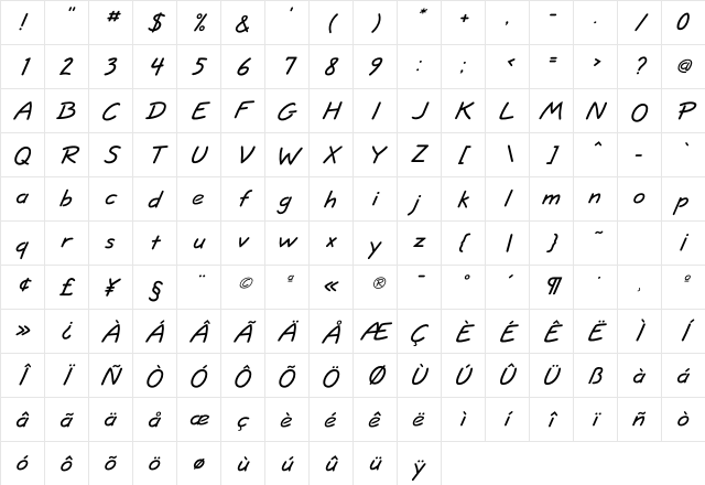 JottFLF BoldItalic Character Map