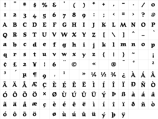 JournalBoldOldstyle Regular Character Map