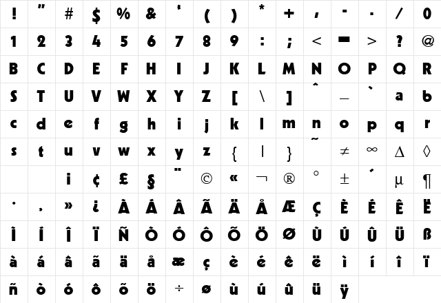 KochOriginalHeavy Regular Character Map