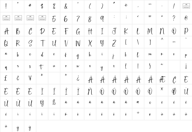 Jubilation Regular Character Map