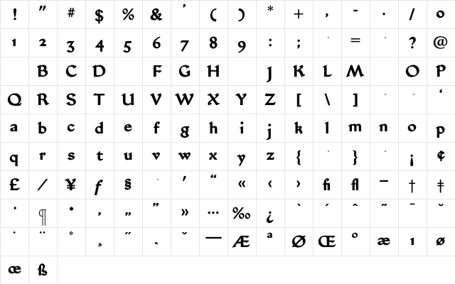 JubileeBold Regular Character Map