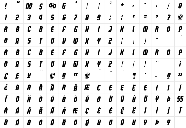 Judgement BlackCondensedItalic Character Map