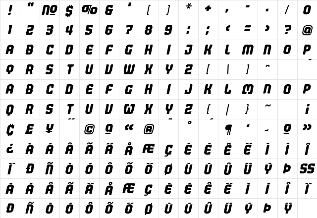 Judgement BoldItalic Character Map