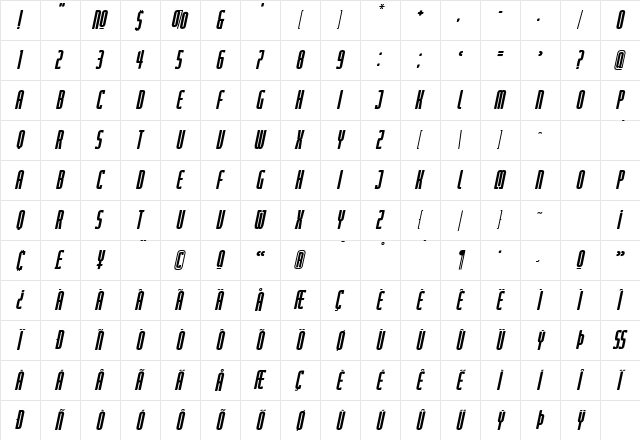 Judgement CompressedItalic Character Map