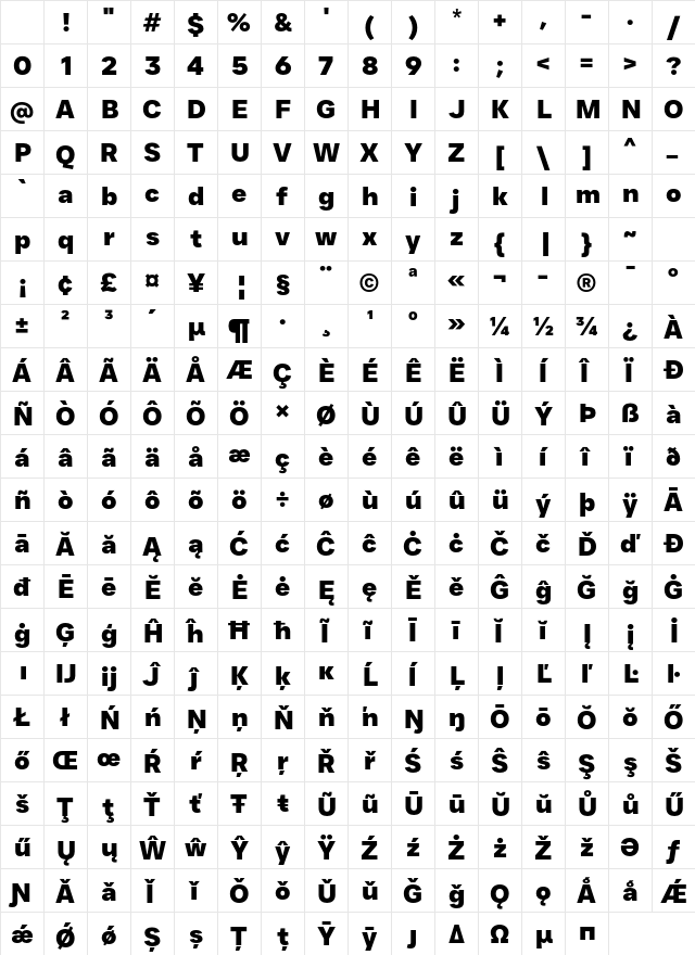 JUST Sans ExBold Character Map JUST Sans ExBold Character Map