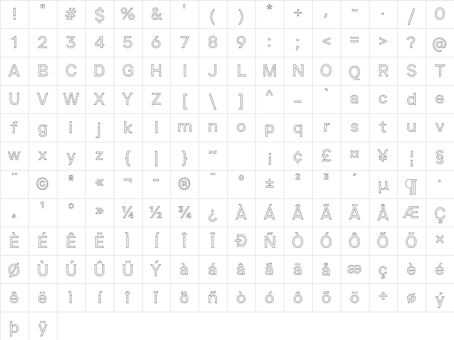 JUST Sans Outline Regular Character Map