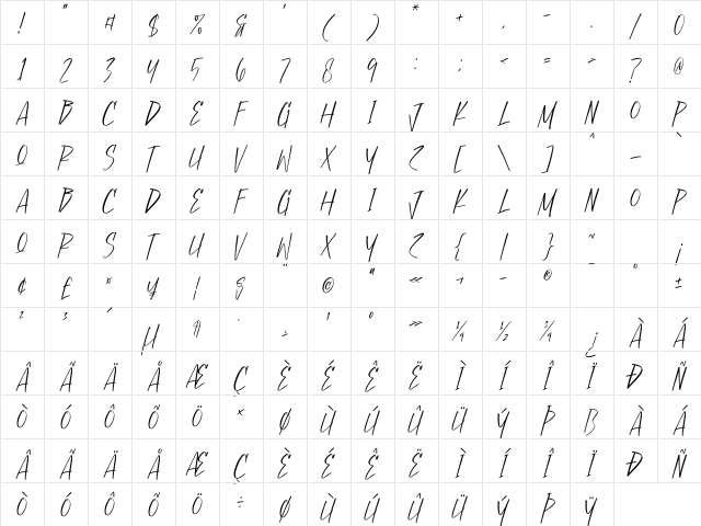 Justice Hunter Regular Character Map