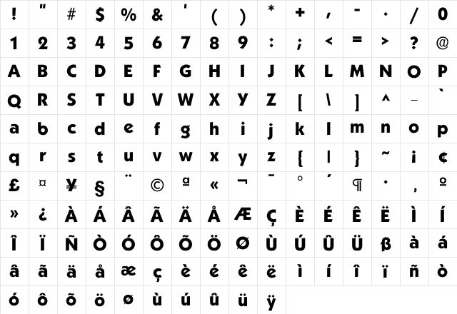 Kabel Bold Character Map
