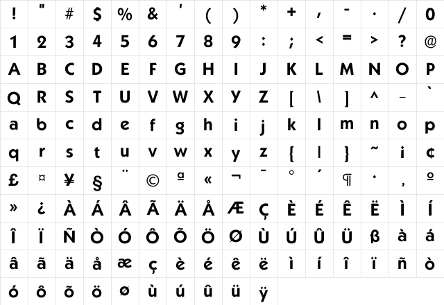Kabel DemiBold Character Map