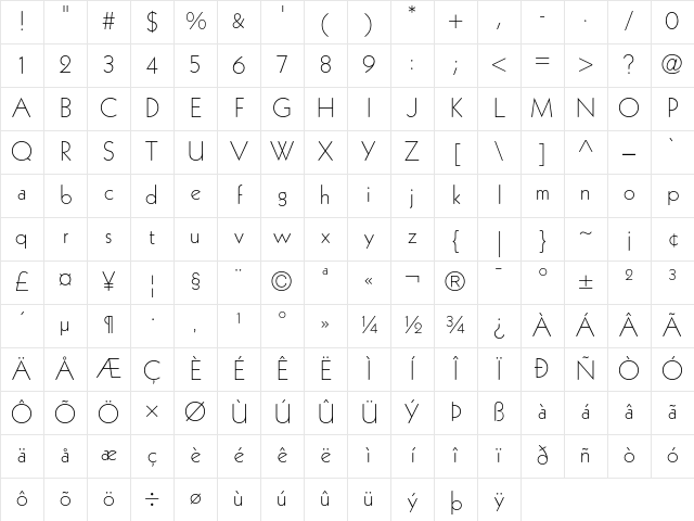 Kabel Light Character Map