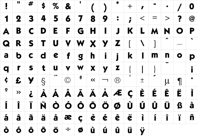 Kabel Bold Character Map