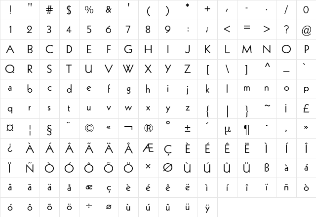 Kabel BQ Regular Character Map Kabel BQ Regular Character Map