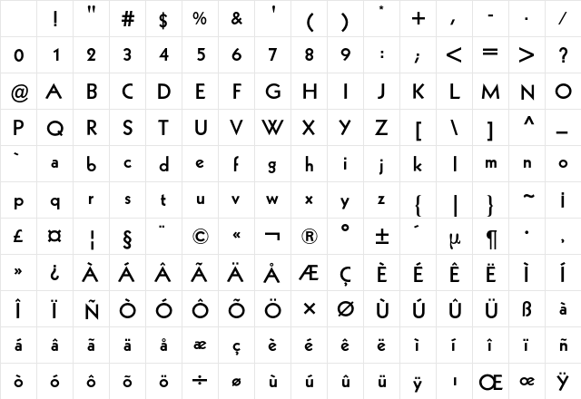 Kabel BQ Regular Character Map Kabel BQ Regular Character Map