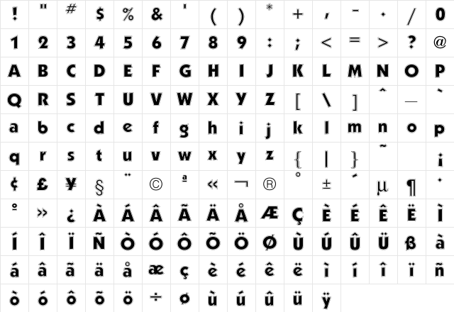 Kabel Contour Character Map