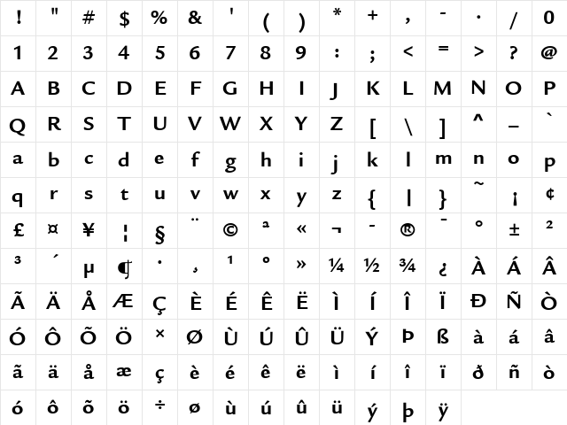 LegacySanITCBoo Bold Character Map