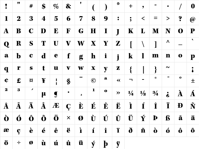 Kepler Std Black Character Map
