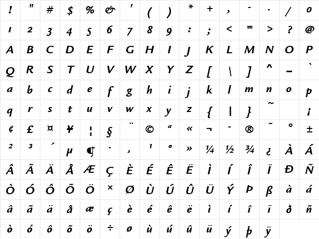 Legacy Sans OS ITC TT BoldIta Character Map