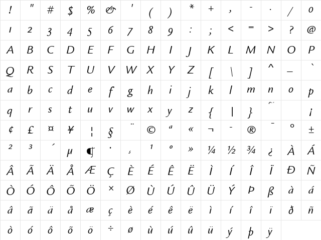 Legacy Sans OS ITC TT BookIta Character Map
