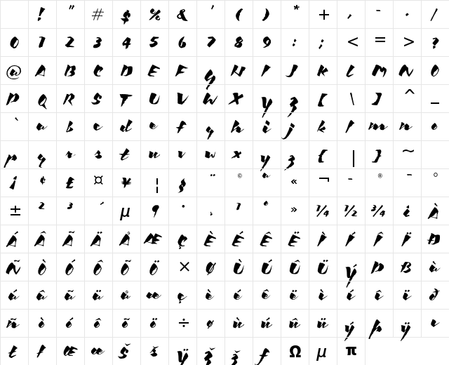 Kick ITC Std Regular Character Map