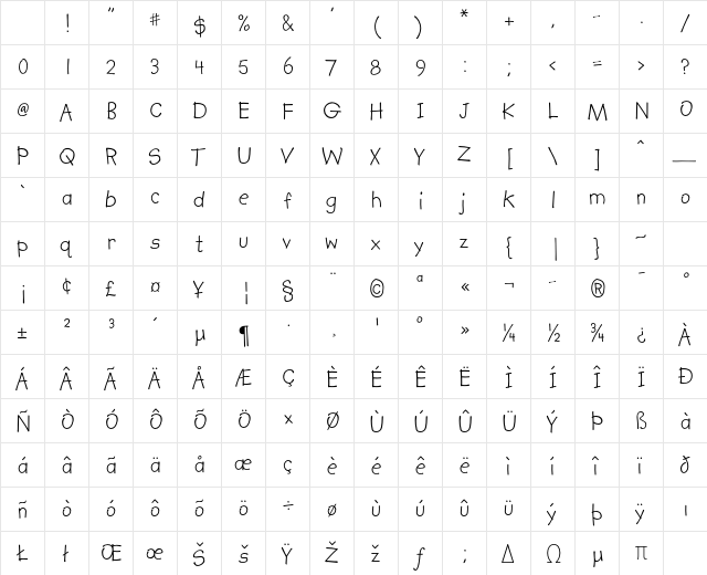 Kidprint MT Std Regular Character Map