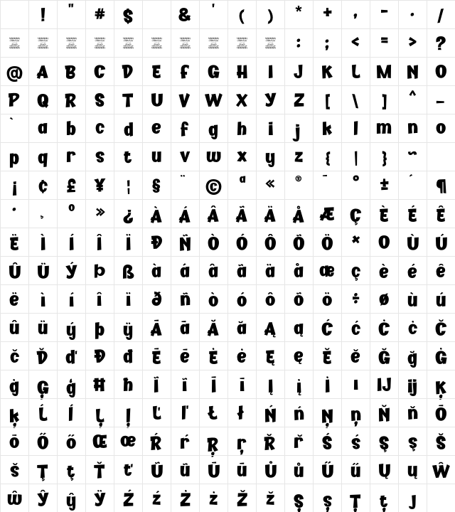 Kidzhood DEMO Black Regular Character Map Kidzhood DEMO Black Regular Character Map