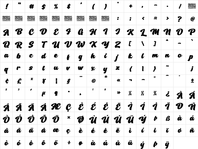 Kings Hutand Personal Use Only Bold Character Map