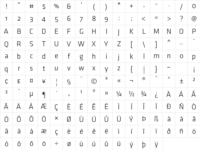 Klavika Light Light Character Map