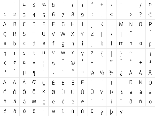 Klavika Light Light Character Map