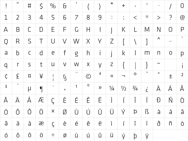 Klavika Light Light Character Map