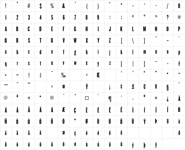 Knockout HTF67-FullBantamwt Character Map