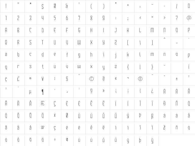 Komunique Light Character Map Komunique Light Character Map