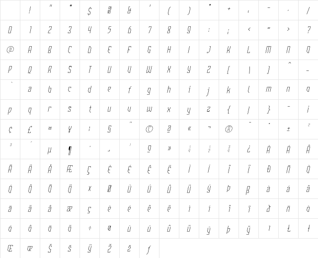 Komunique LightItalic Character Map Komunique LightItalic Character Map