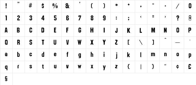Block-Bold Regular Character Map