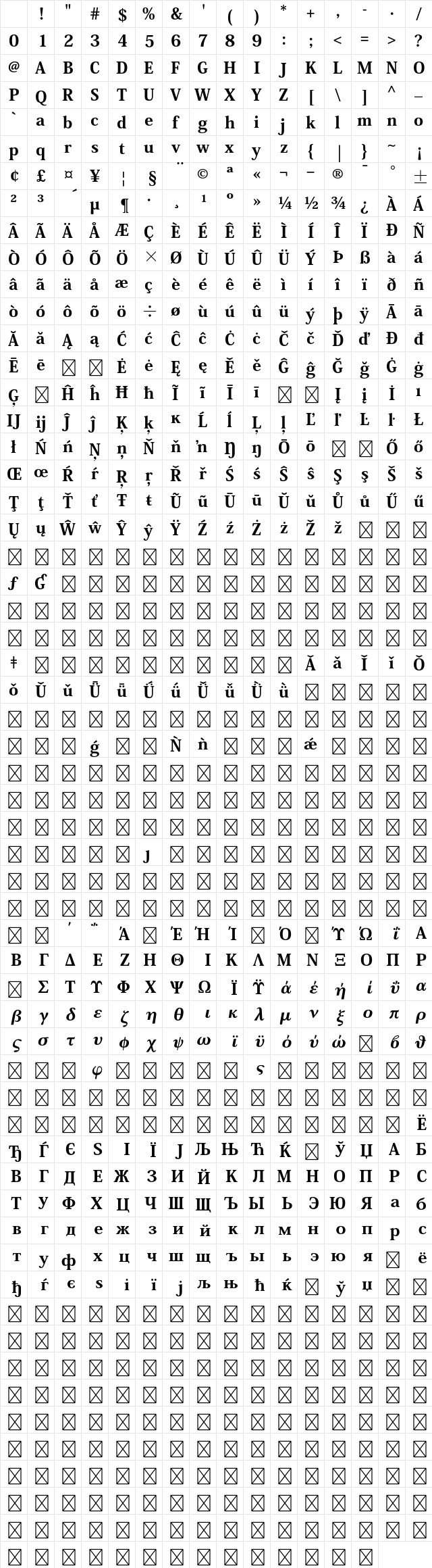 Kozuka Mincho Pr6N H Bold Character Map Kozuka Mincho Pr6N H Bold Character Map