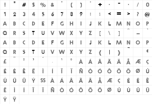 Acton DB Regular Character Map