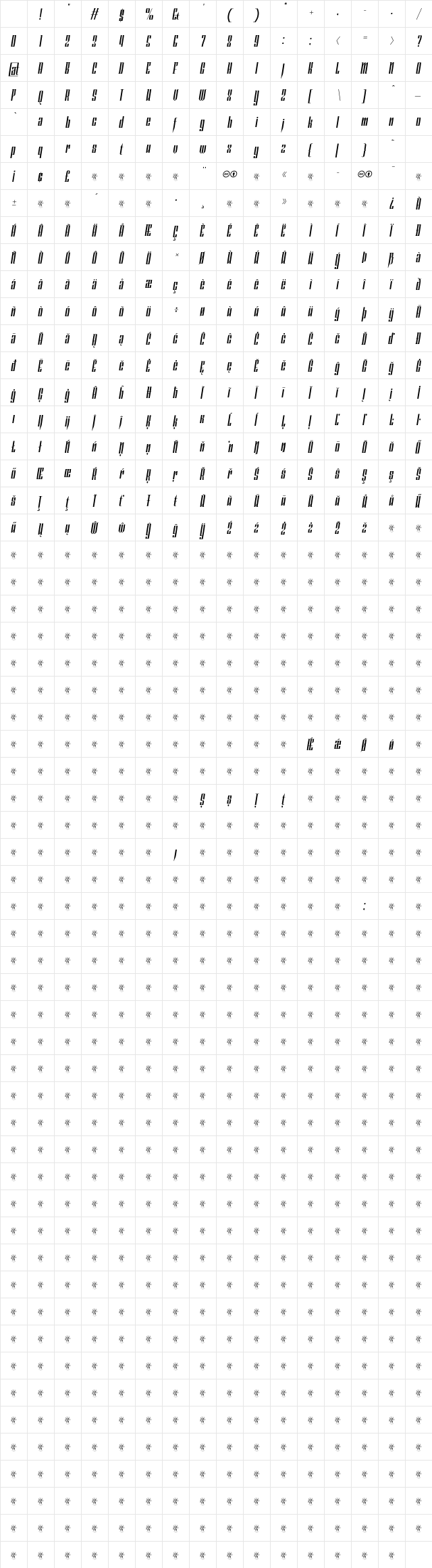 Kroegbainder Italic Character Map