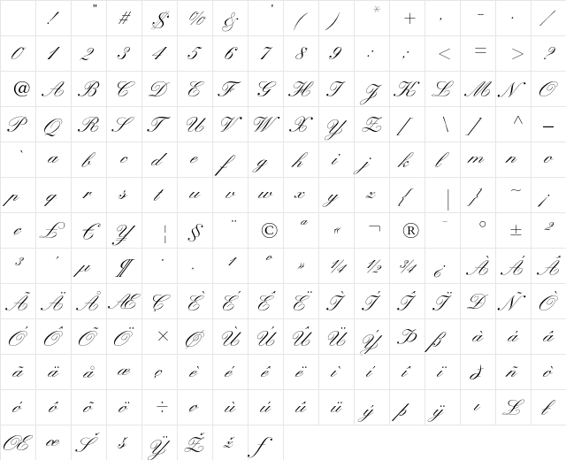 Kuenstler Script LT Medium Character Map Kuenstler Script LT Medium Character Map