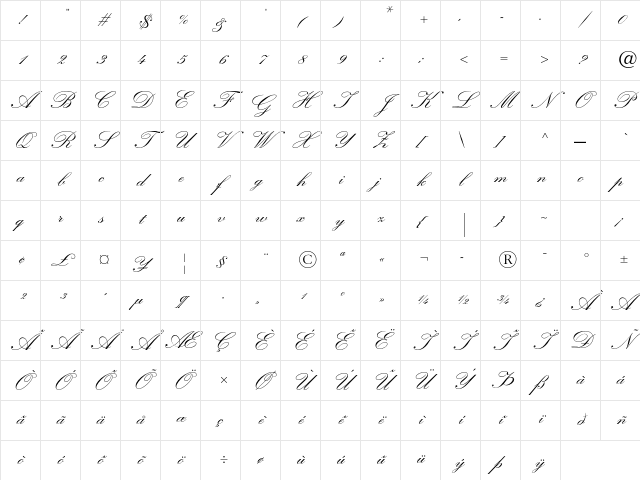 Kuenstler Script LT Std 2 Bold Character Map