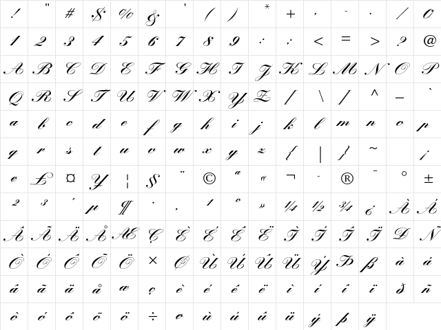 Kuenstler Script LT Std Black Character Map