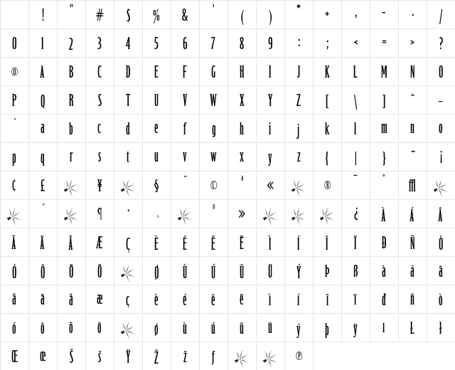 Lafayette ExtraCondensed Character Map Lafayette ExtraCondensed Character Map