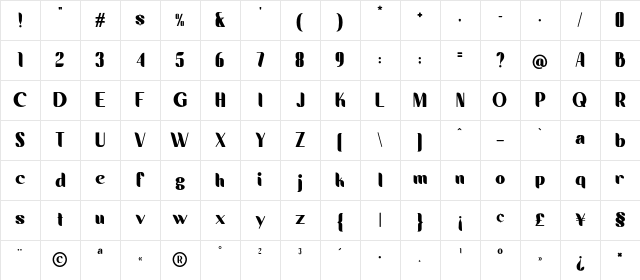 Laksmi Bold Character Map