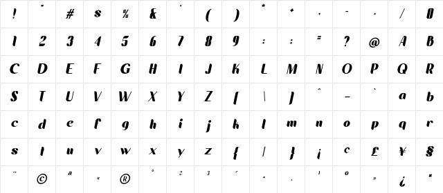 Laksmi Bold Italic Character Map