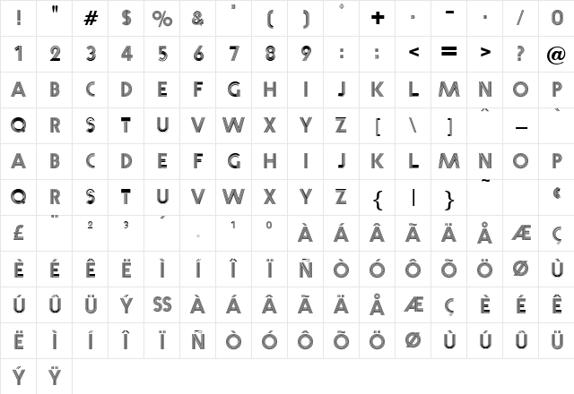 Acton Regular Character Map