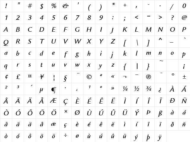 LegacySansITC-Medium MediumItalic Character Map LegacySansITC-Medium MediumItalic Character Map
