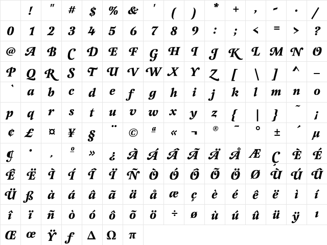 LatienneEF BoldItalicSwC Character Map LatienneEF BoldItalicSwC Character Map