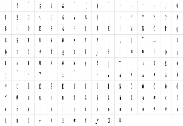 Latino Elongated Std Regular Character Map Latino Elongated Std Regular Character Map