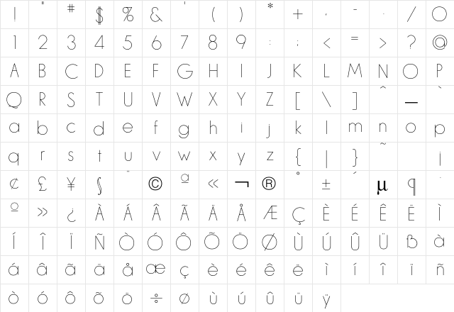 L CHairline Character Map